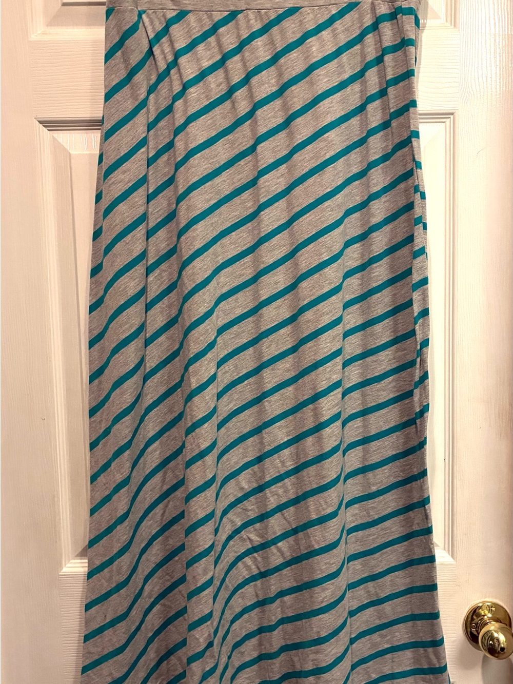 Faded Glory Gray Maxi Skirt with Teal Diagonal Stripes